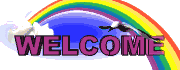 a rainbow with a bird flying and the word welcome