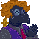 a pixel art drawing of me waving and wearing a black plague doctor mask