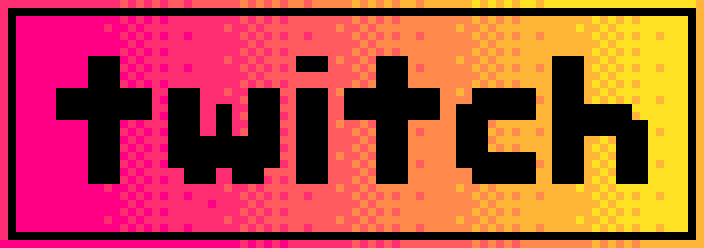 a button gif with a pink to yellow gradient. it flashes between the words twitch and coded.